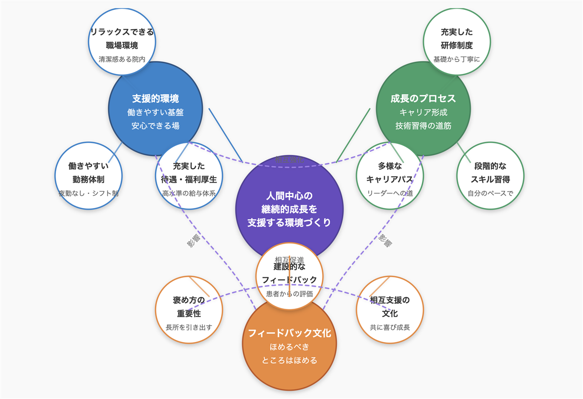 『支援的環境』『成長のプロセス』『フィードバック文化』という3つの視点の相関図